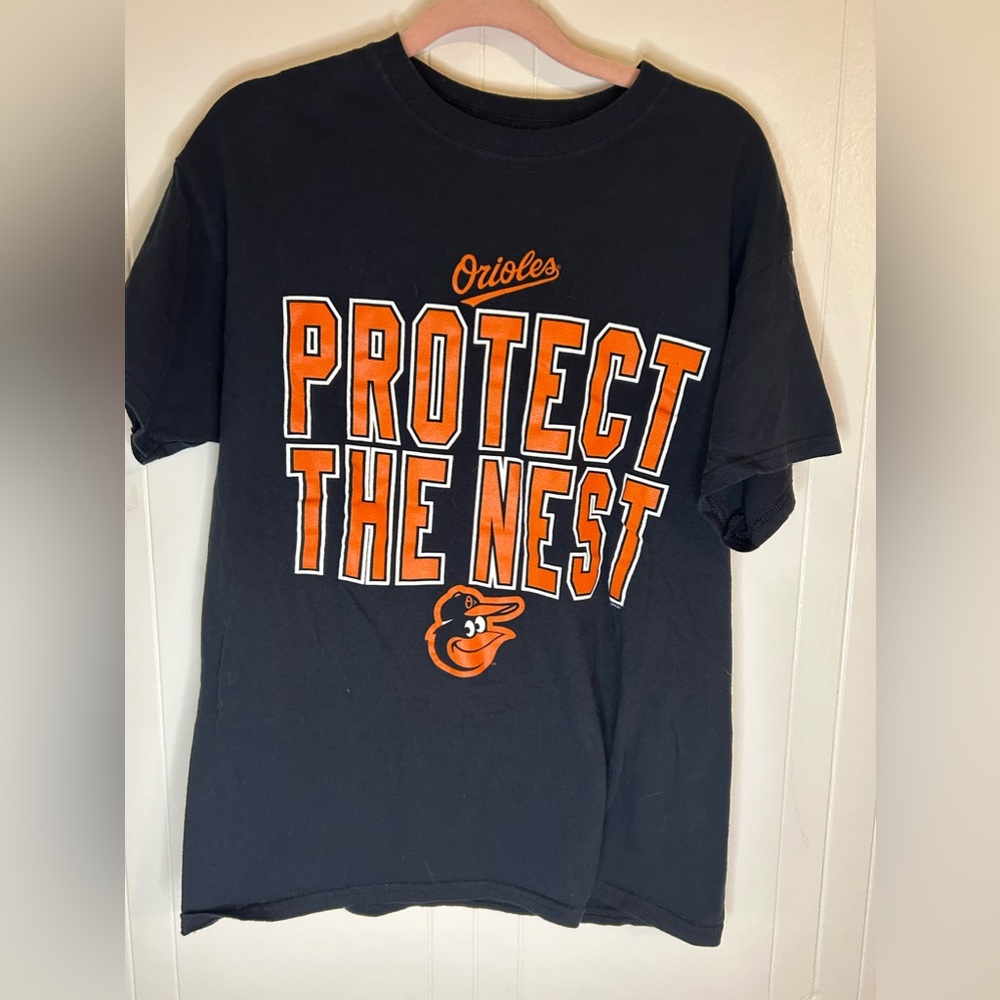 Baltimore Orioles MLB T Shirt Men's Size M Black Majestic Protect the Nest Tee